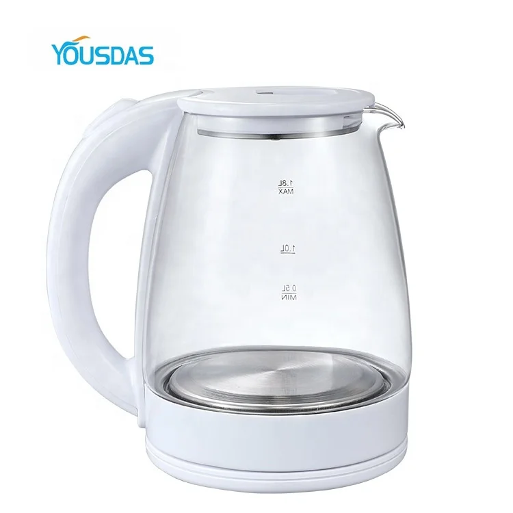 Yousdas hot water kettles clear glass bottle body chinese electric tea kettle and pot 1.8l stainless steel