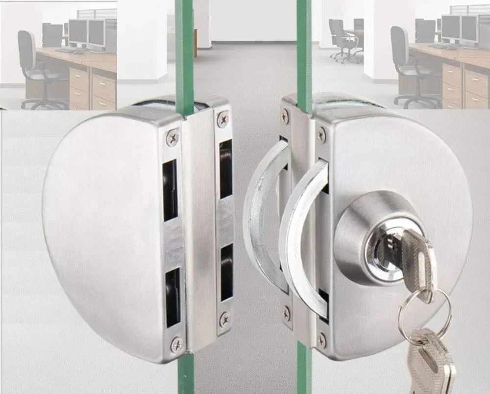 Wholesale double side sliding glass door lock Toughened  stainless steel lock set stainless steel office sliding glass lock