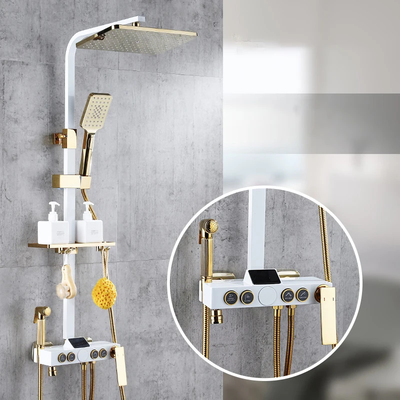 Thermostatic Shower Set Black Luxury Mixer Tap Digital Display Bath Faucet Bathtub Faucets Bathroom Shower Set Rainfall Taps