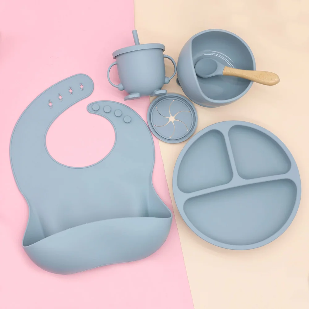 Baby toddler food feeding compartment silicone sucker tableware baby dinner plate set bowl