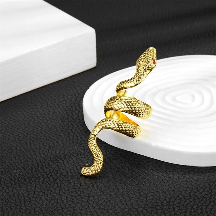 Hip hop snake jewelry zinc alloy and red rhinestone eye punk python ring