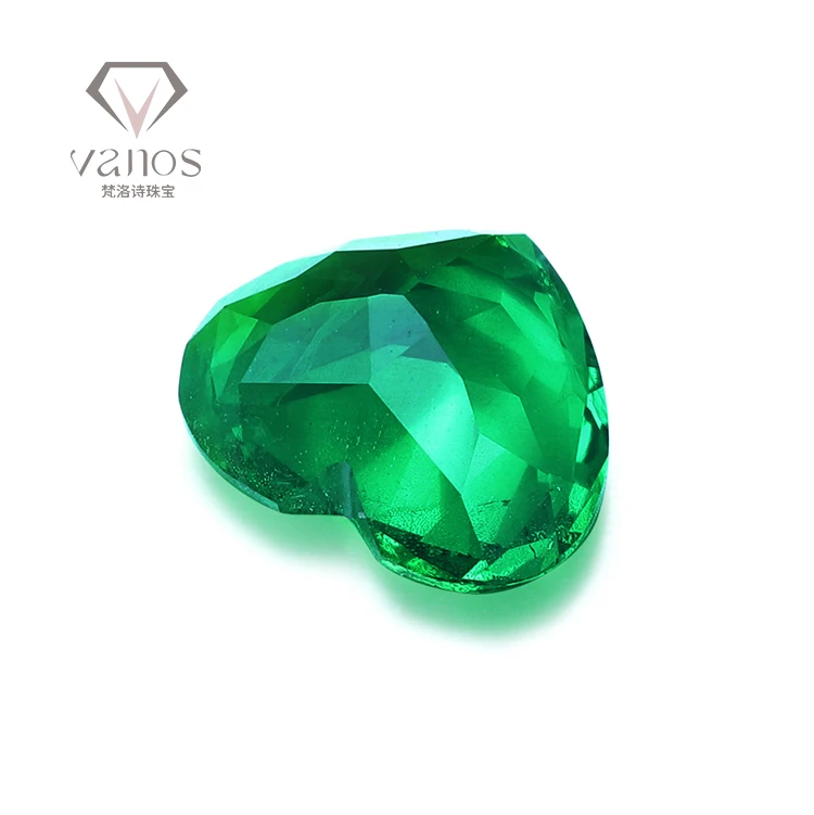 Vanos Jewelry Real certified fancy cut heart shaped lab grown emerald green loose gemstones with high quality