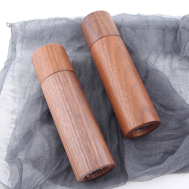 Walnut Wood Pepper Grinder Set Refillable With Tray, Customized Material, Size and Shape Same Acacia Wood Salt and Pepper Mill