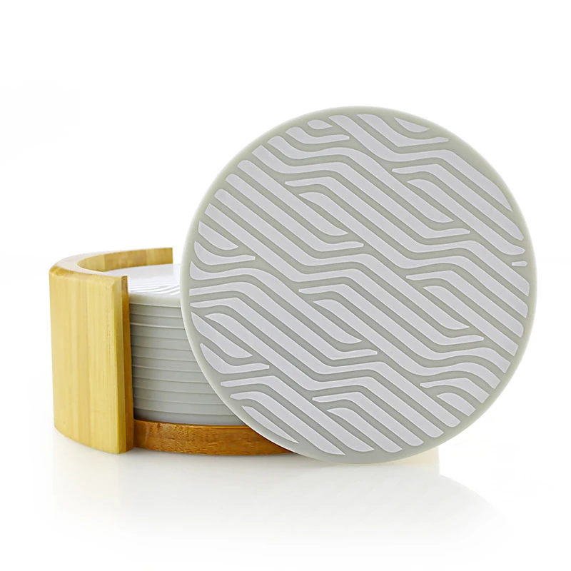 Kitchen Utensils Heat Resistant Round Silicone Insulation Placemat Anti-slip Pot Holder Pan Table Mat Coaster With Bamboo Holder