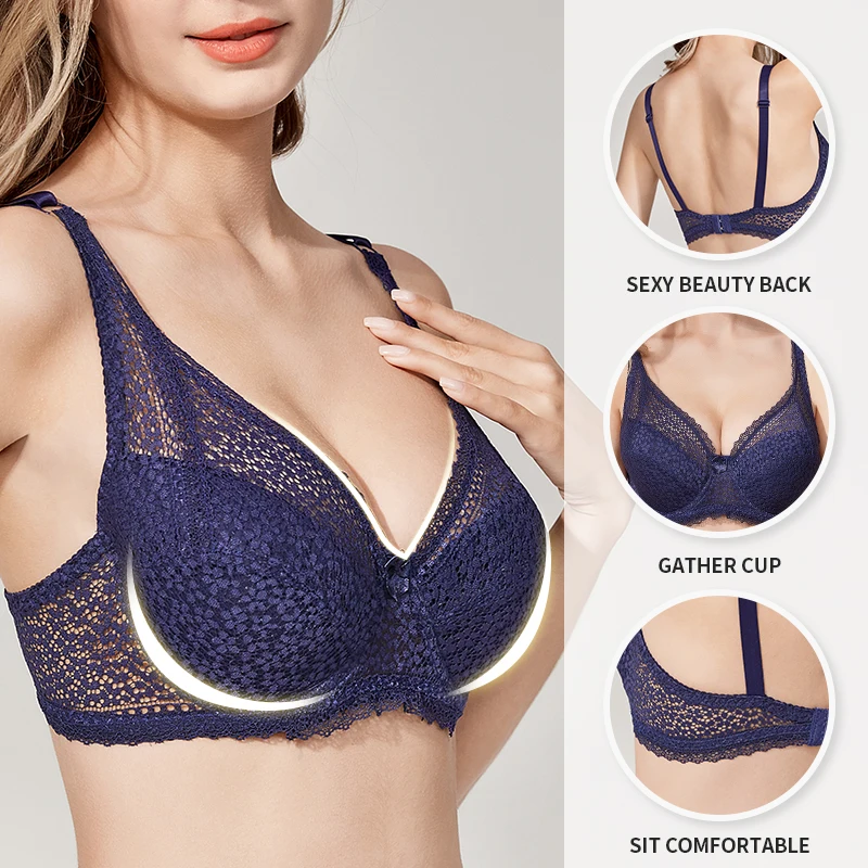 Wholesale Push-up Underwire Sexy Lingerie 36 38 40 42 CD Cup Plus Size Large Chest Gathered Women Big Size Lace Bra