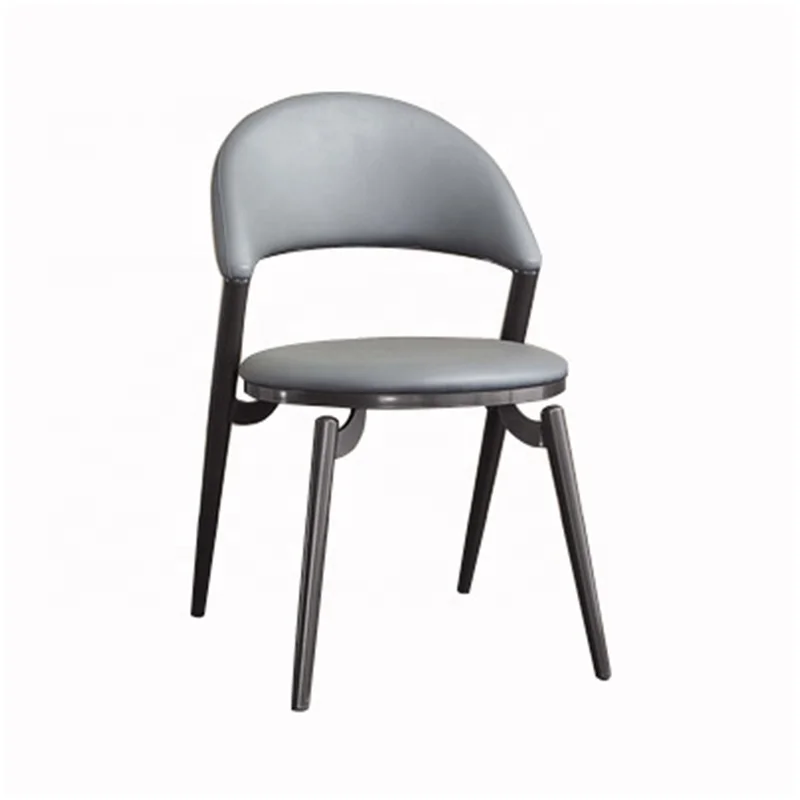 Italian Simple Hotel Restaurant Furniture Dining Chair Modern Design Backrest Stainless Steel Restaurant Leather Chair