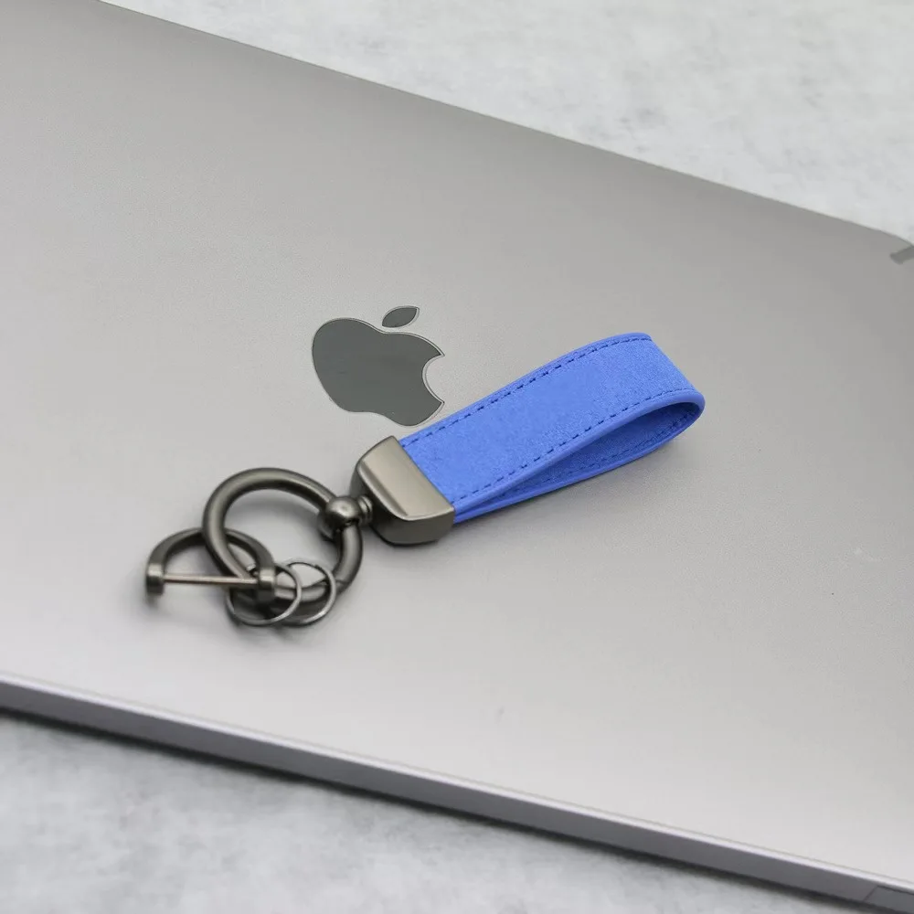 360 Degree Rotating with Anti-Lost D-Ring Genuine Leather Keychain/Universal Car Key FOB Keychain/handmade knitted car key chain