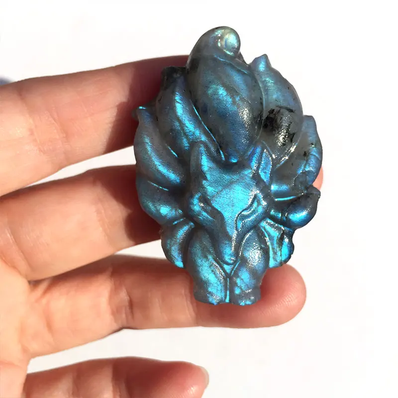 Оптовая продажа, Редкий Натуральный красивый лабрадорит, подвеска в виде лисы с девятью хвостами, резьба по лунному камню