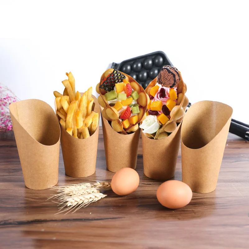 French Fries Holder Disposable Kraft Paper Containers Take-Out Party Food Paper Chip Cup
