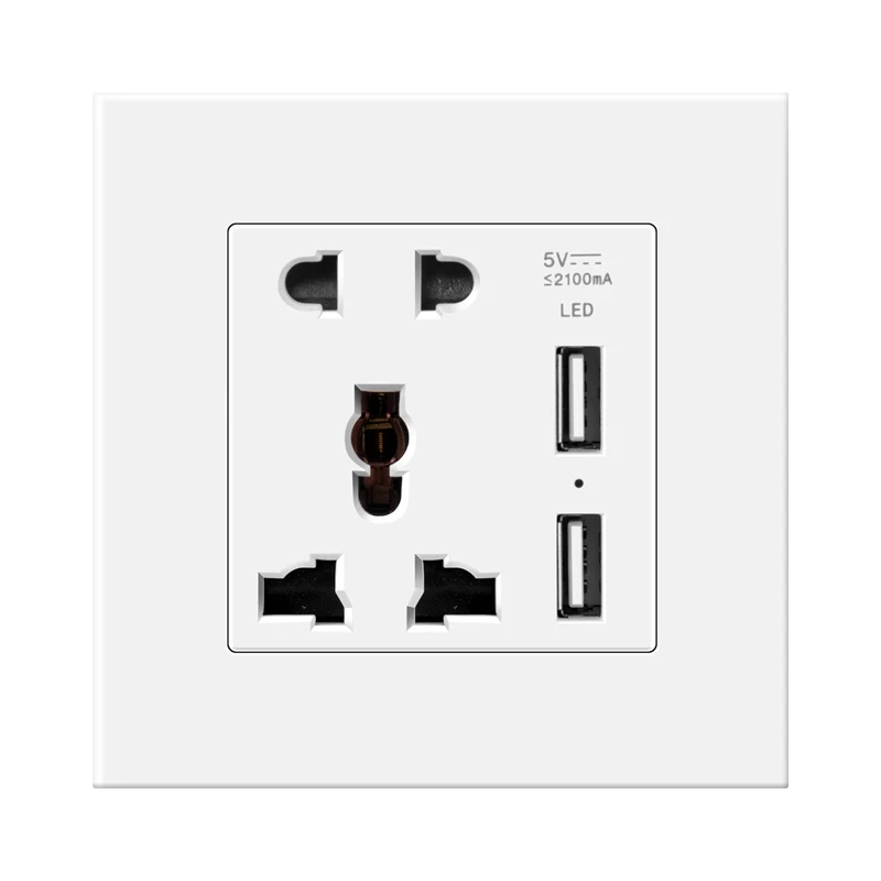 86 type universal five pin socket with USB switch, wall mounted socket on home computer panel