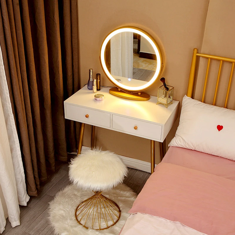 Nordic Ins Wind Modern Minimalist Bedroom Wrought Iron Light Luxury Small Dressing Table With Lamp