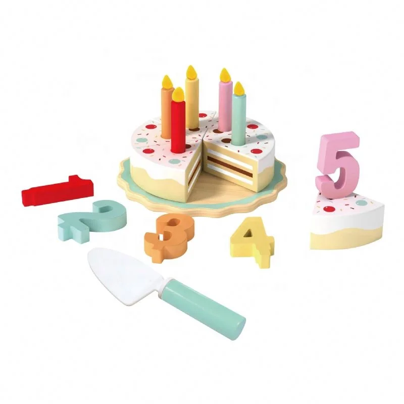 Wholesales Wooden Pretend Play Cutting Light Music Kitchen Cake Toys For Children