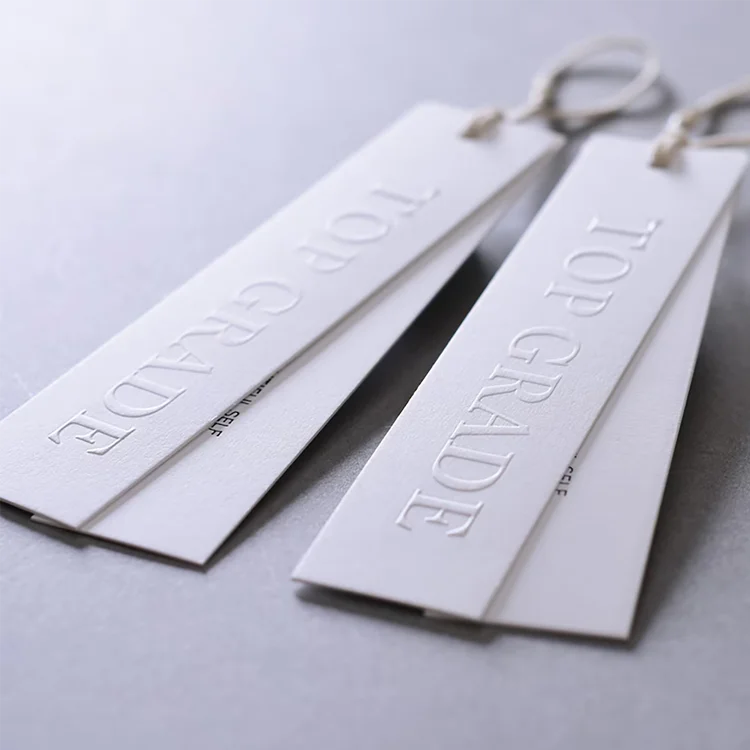 Embossed hang tags colored price tags paper tag brand name label custom labels for clothing brand