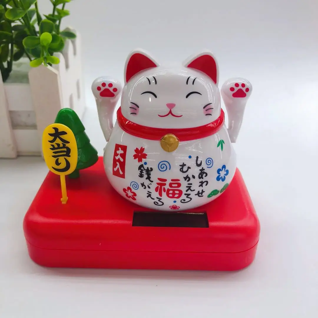 Solar Power Kawaii Lucky Cat Home Decor Car Accessories Interior Lucky Cat Ornament Figurine Office Desk Decoration Craft Gift