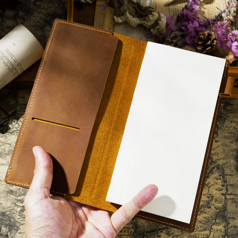 AIGUONIU Genuine Leather Notebook Planner Book Cover Weeks Diary Original Retro Cowhide Journal Drawing Sketchbook Diary Cover
