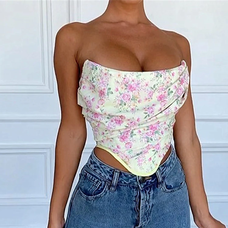 Женский укороченный топ с вырезом лодочкой и цветочным принтом, сексуальный укороченный топ на молнии, плиссированные топы с открытой спиной