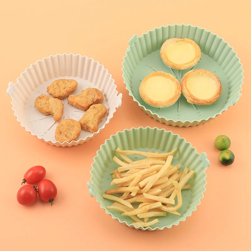 Large Size Baking tools Reusable Nonstick Baking Tray Silicon Air Fryer Liner Basket Pot With Handle For Air Fryers
