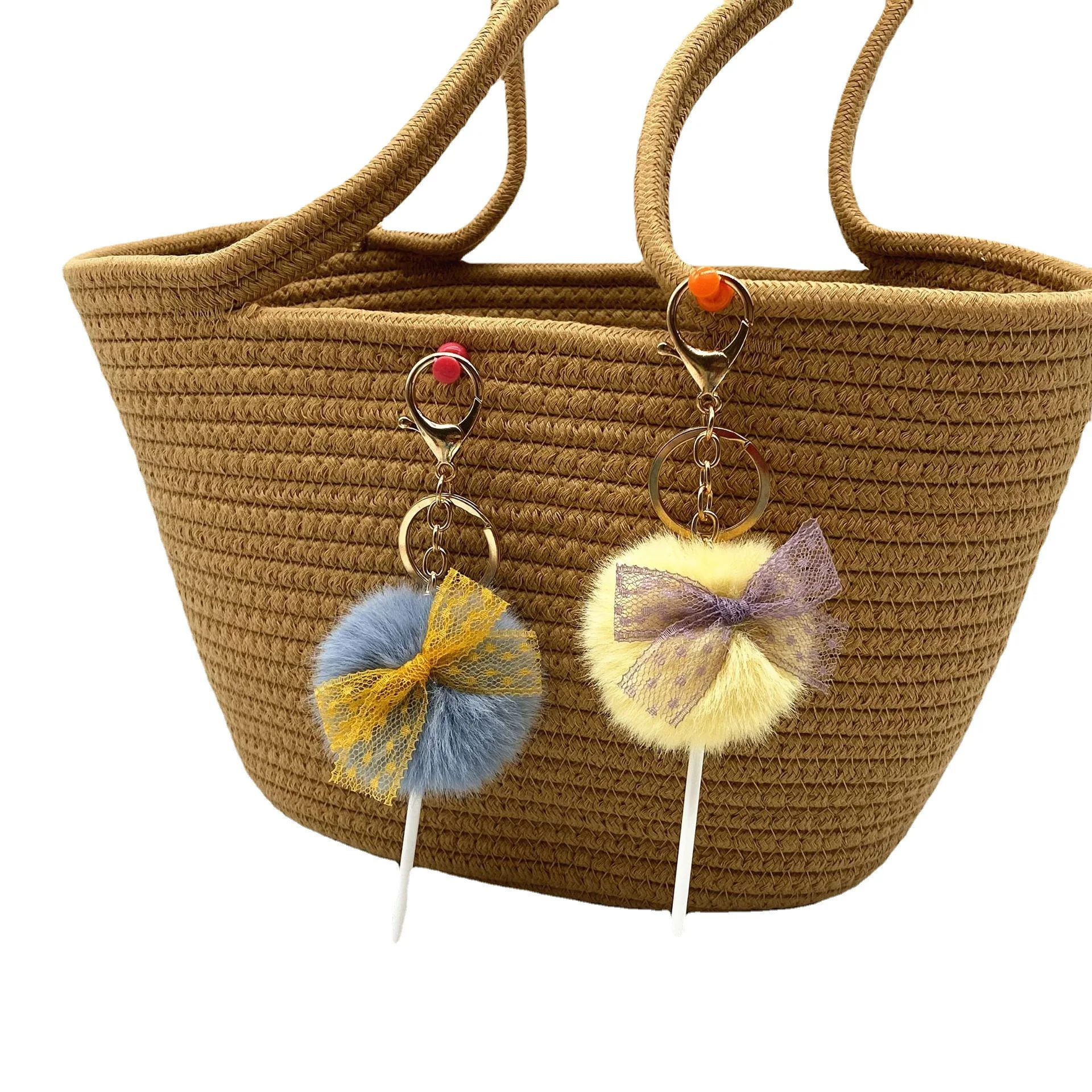 INS Popular Cute Lollipop Bow Pom Pom Ball Keychain Bag Ring