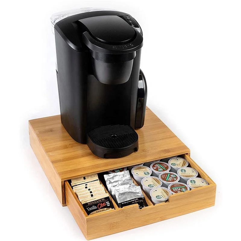 Bamboo coffee cup drawer storage/organizer, K- cup holder, bamboo leaf tea box