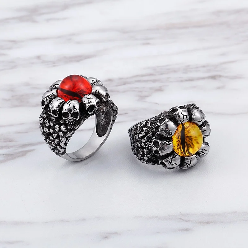 Skull Head Single Red Eye Ring Stainless Steel Men Jewelry