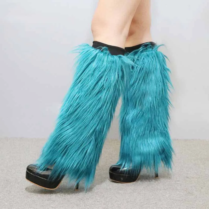 Wholesale high knee fuzzy boot sleeves legging fur winter adult women winter faux fur leg warmers