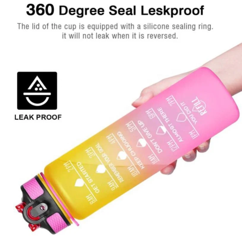 BPA Free Tritan Water Bottle with Straw and Motivational Fitness Time Marker Large Capacity 1L Sports water bottle