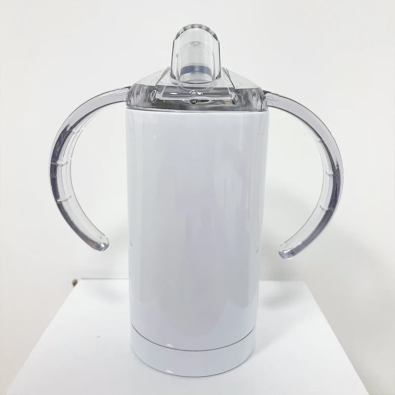 12oz Sublimation White Sippy Cup Stainless Steel Kids Milk Bottle with Nipple Straight Insulated Tumblers for Toddlers