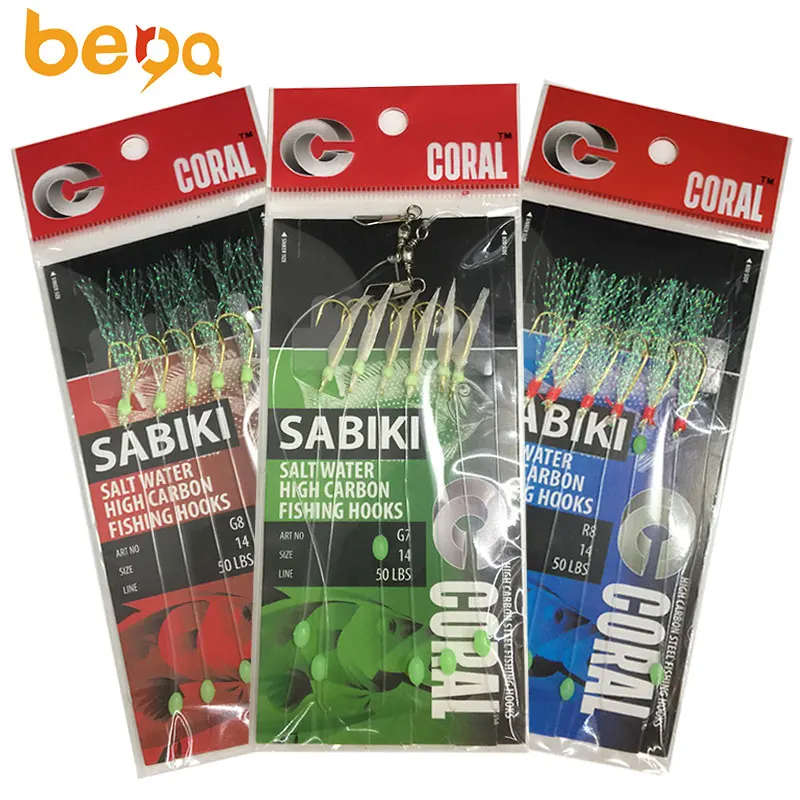 Приманка-крючок Sabiki для рыболовной снасти приманки sabiki из рыбной кожи с блестящими бусинами