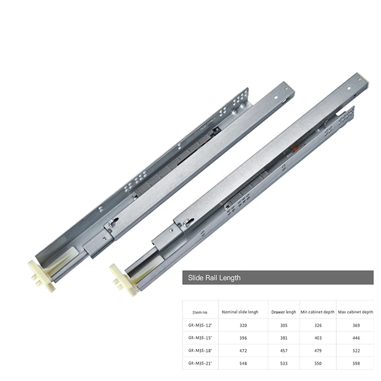 Ronghui Soft Close Full Extension 3 Section Damping Telescopic Channel Drawer Hidden Slide Rails