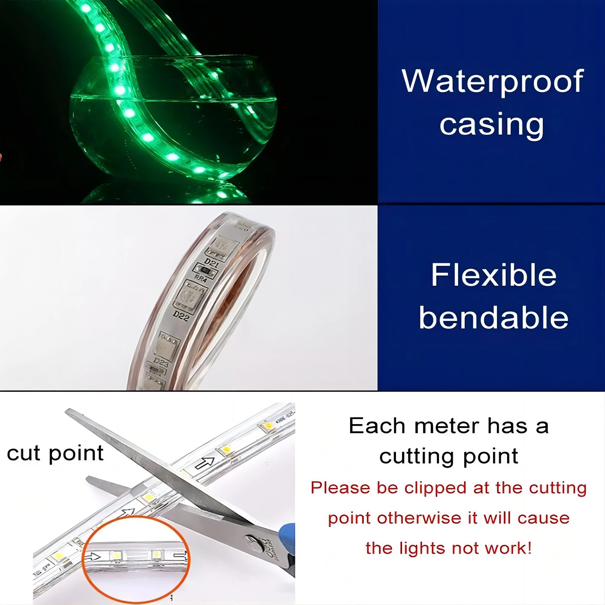 Wholesale AC 220V LED Strip 2835 SMD Flexible LED Strip Light IP65 Waterproof for Outdoor Construction Building Landscape Decor