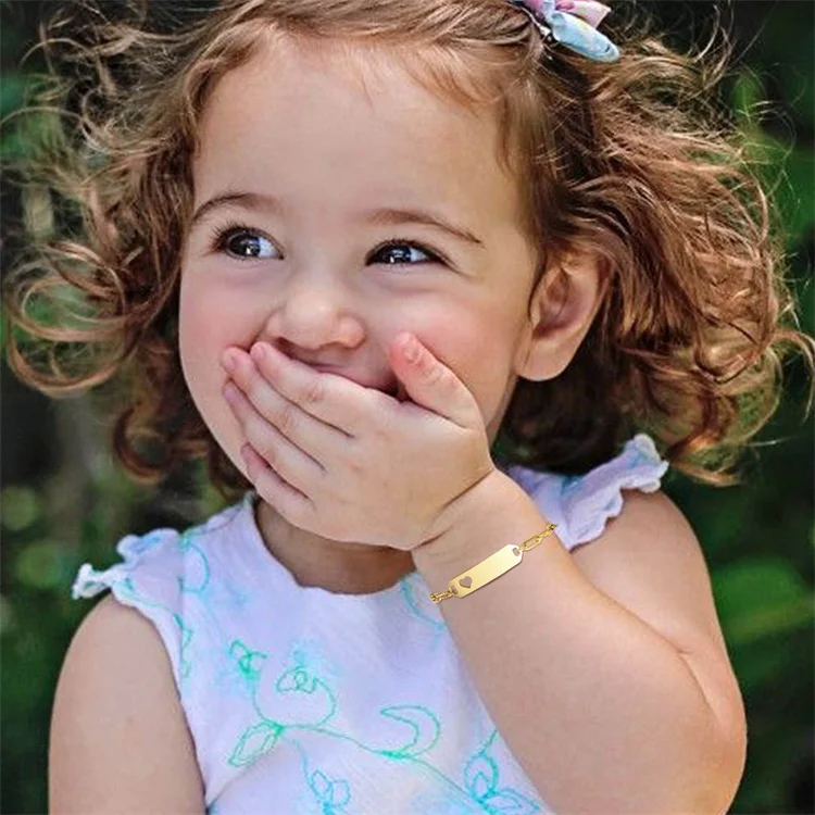 Cute children bracelets gold plated stainless steel hollow heart blank charm bracelet for kid