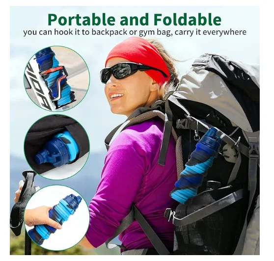 Collapsible Water Bottles Silicone Travel Water Bottle BPA Free Foldable Sport Water Bottles with  Twist Cap for Camping