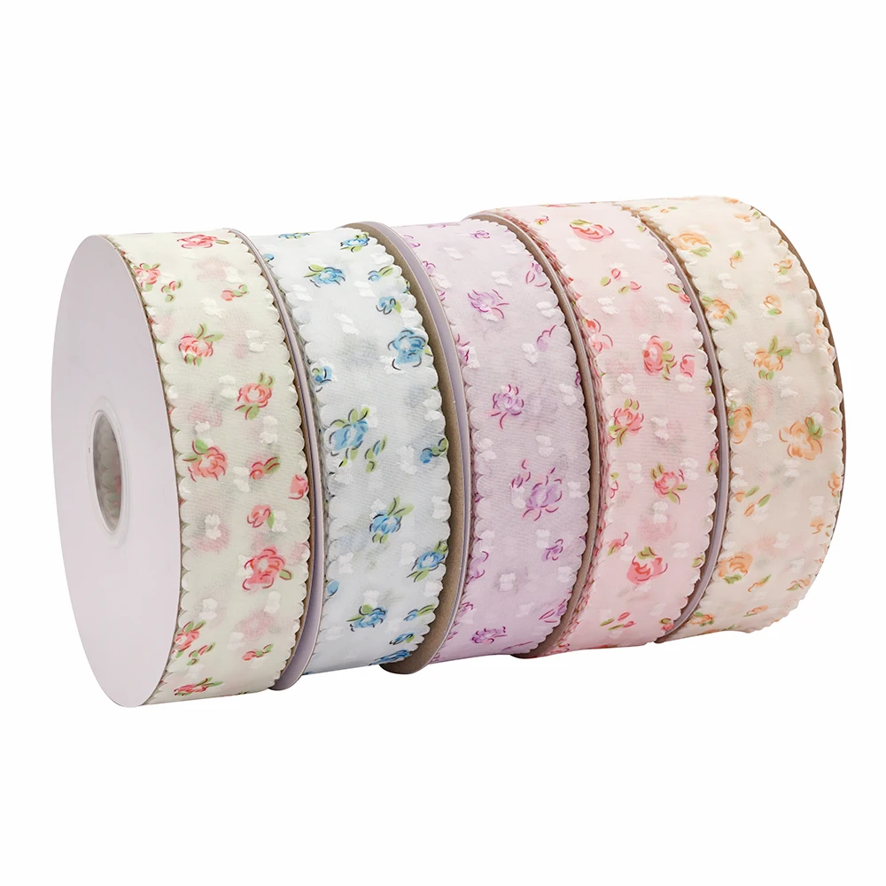 50yards 38mm Lace Dot Floral Organza Flowers Fancy Ribbon White DIY  Kids Hair Accessories Material Handmade Carfts Gift