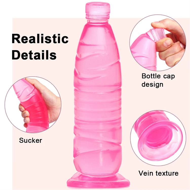 Mineral Water Bottle Shaped Simulation Large Phallus For Men/Women With Posterior Anal Plug Penis Transparent Masturbator