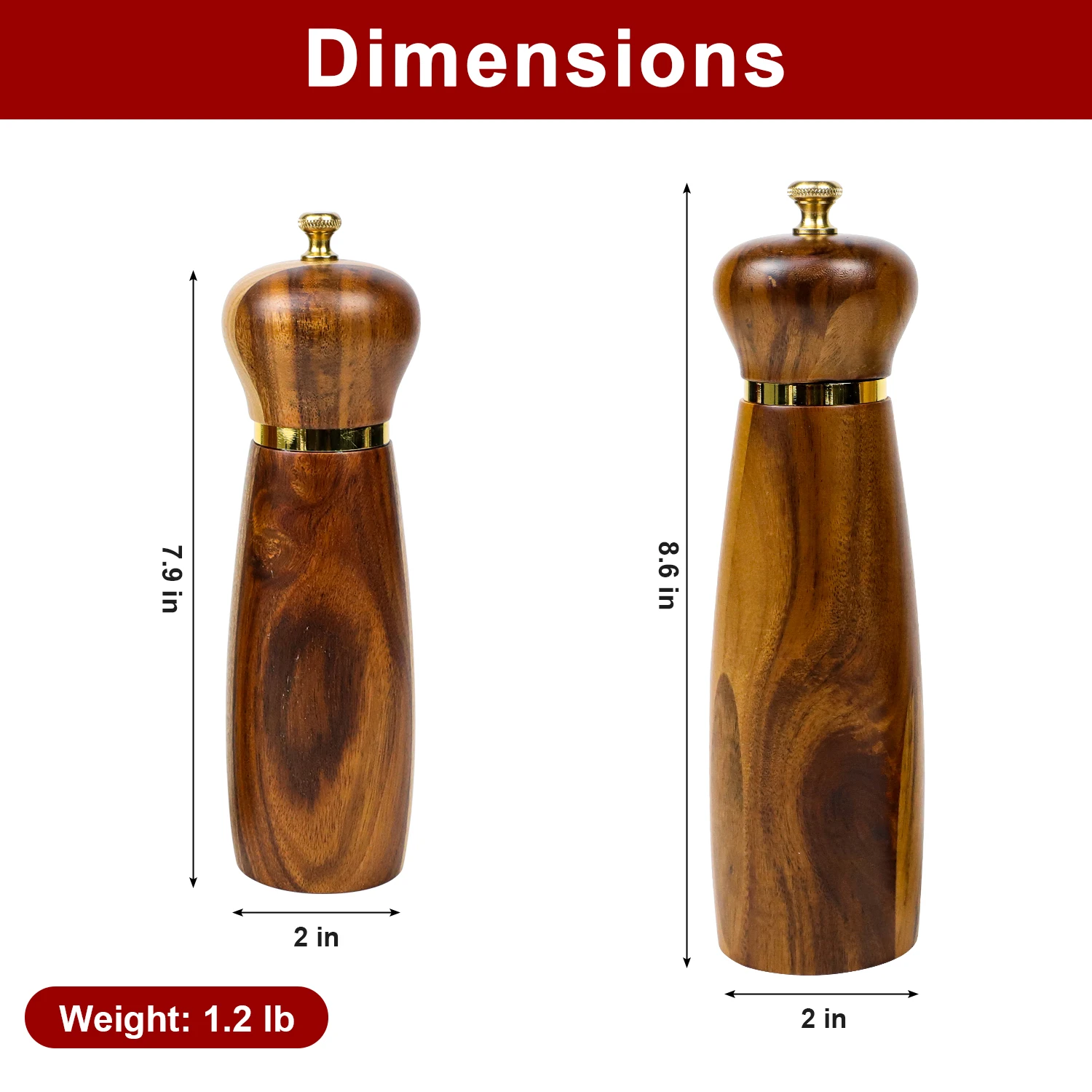 Manual Pepper Mills Salt and Pepper Grinder Acacia Wood Wooden Pepper and Salt Mill with Adjustable Coarseness for Home Cooks