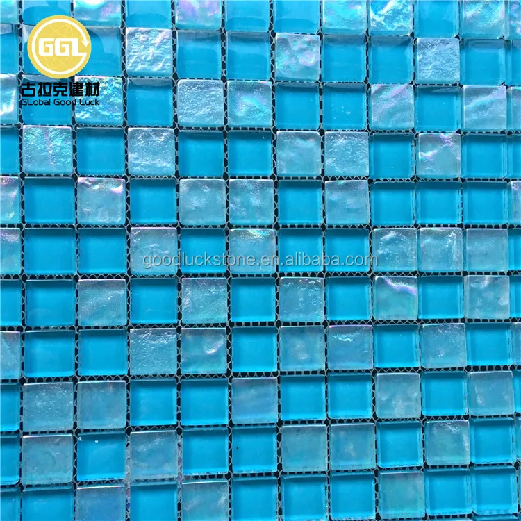 Переливающаяся голубая стеклянная мозаичная плитка backsplash кухонная мозаика для бассейна