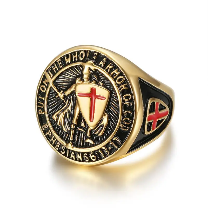 Fashion Retro Shield Cross Titanium Steel Ring Temple Knight Stainless Steel Fashion Personalized Wear Jewelry