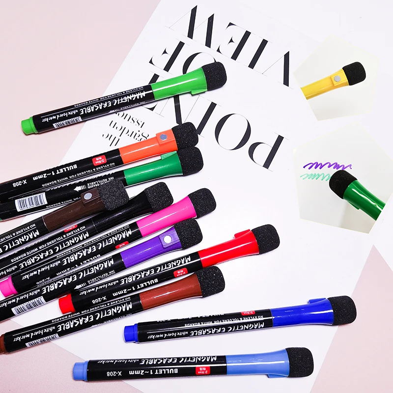 High Quality Erasable Patterned Marker Pen Set Non-toxic Dual Tips Alcohol Floating Pen Whiteboard Marker Pen With Tape Brush