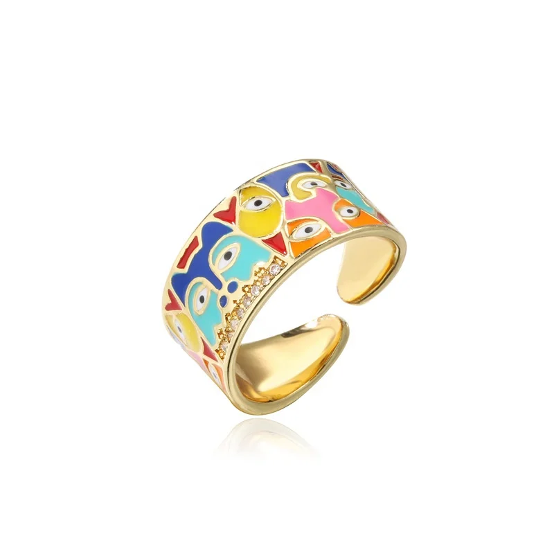 Judaica Fashion Jewelry Enamel Evil Eye Finger Ring Turkish Eye Adjustable Rings for Women