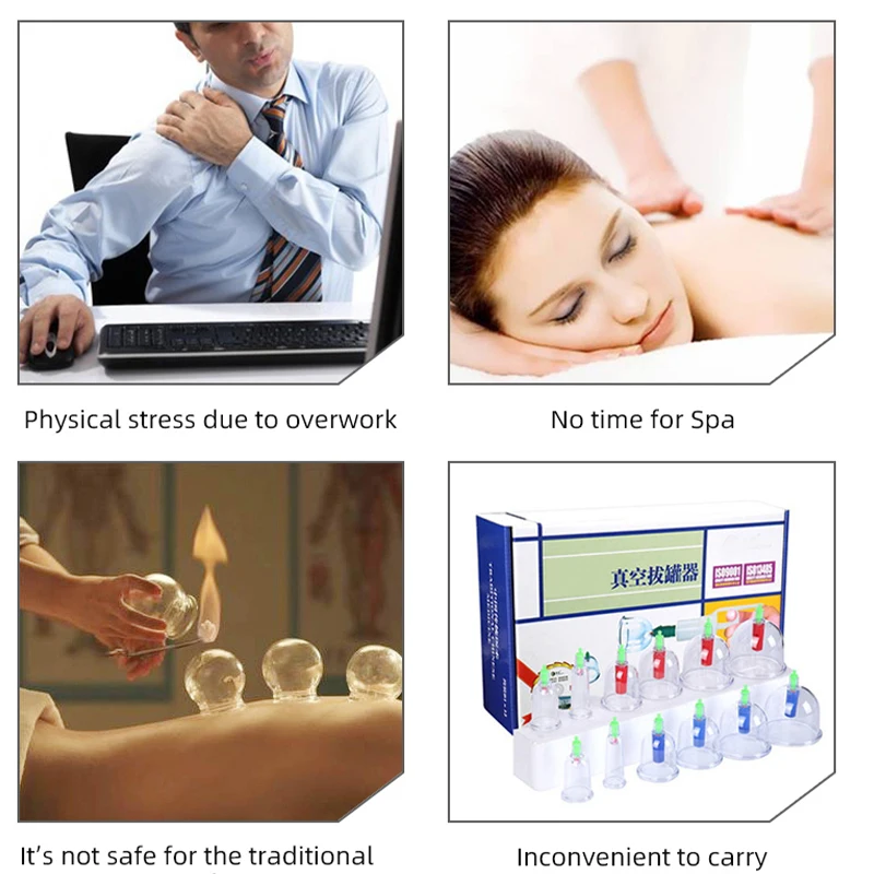 HEZHENG Hot Sale Suction Cupping Massager Hand Pump Therapy Vacuum Cupping Silicone Massager Cups Body Muscle Relaxing