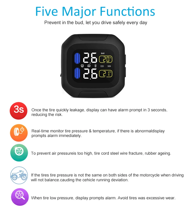 Tpms For Motorcycle With 2 External Sensors Tyre Pressure Monitoring System