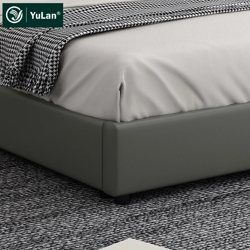 High quality bedroom furniture luxury headboard gray Pu Storage latest modern double bed