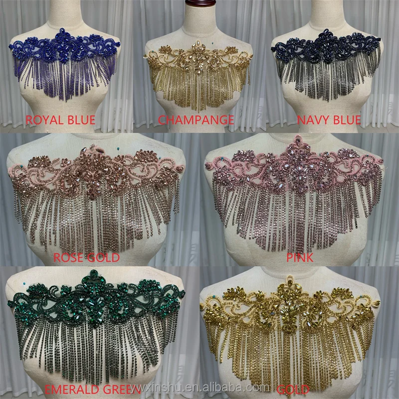 Wholesale bridal newly designed bodice crystal stone rhinestone appliques for dresses