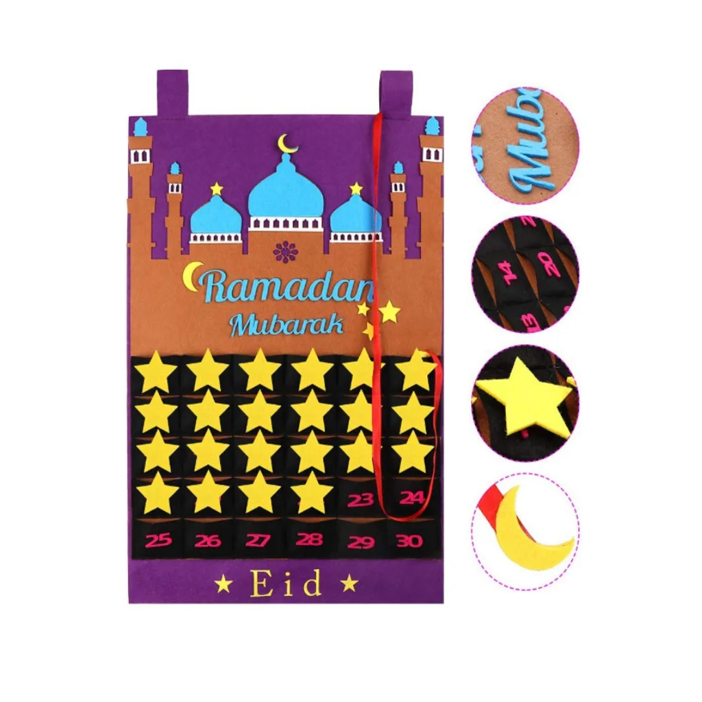 
Felt Ramadan Eid Mubarak Kareem Wall Hanging Numbered Countdown Calendar Planner 