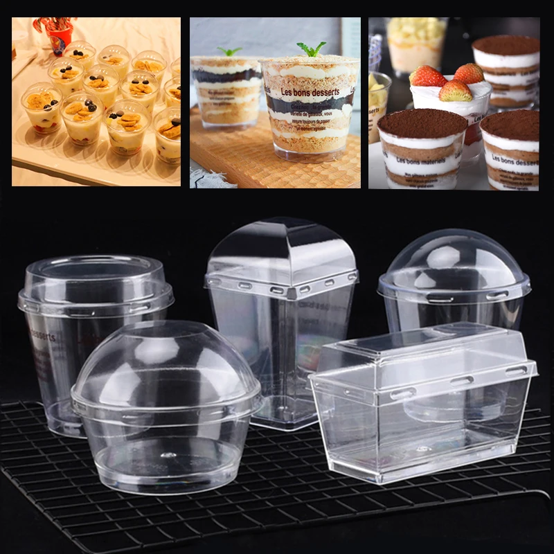 25pcs Food Grade Pp Baking Square Round Mousse Cake Dessert Cup With Lid Plastic Clear Ice Cream Cups for Kitchen Baking Tool