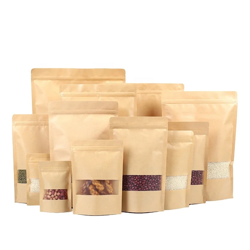 Resealable stand up brown Kraft paper zipper pouch bag with window 4 Reasons to Choose as Your Flexible Packaging Paper Bags
