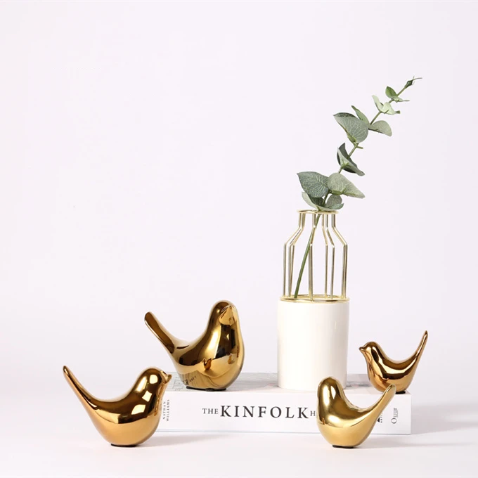 Nordic creative golden ceramic bird handicraft small ornaments living room home soft decoration table