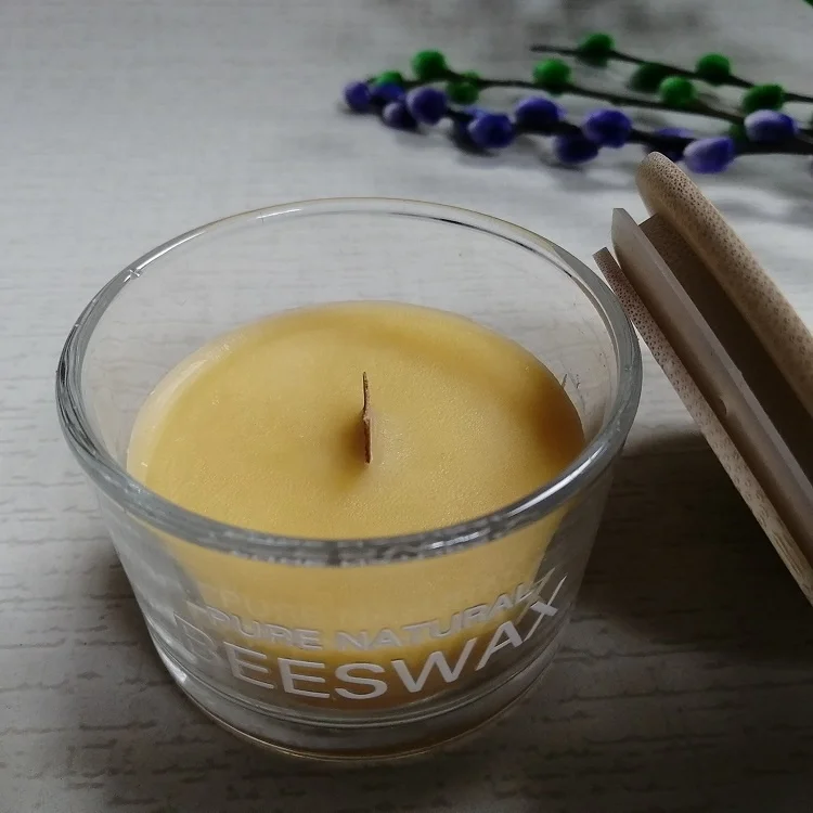 Discount  Natural Beeswax Glass Yellow Candles Scented Candles in glass jar with bamboo lid for Parties for Home Deco