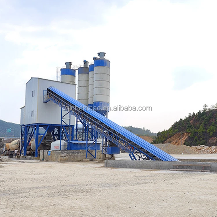 Full automatic cement plant concrete batching plant HZS75 with twin shaft mixer working