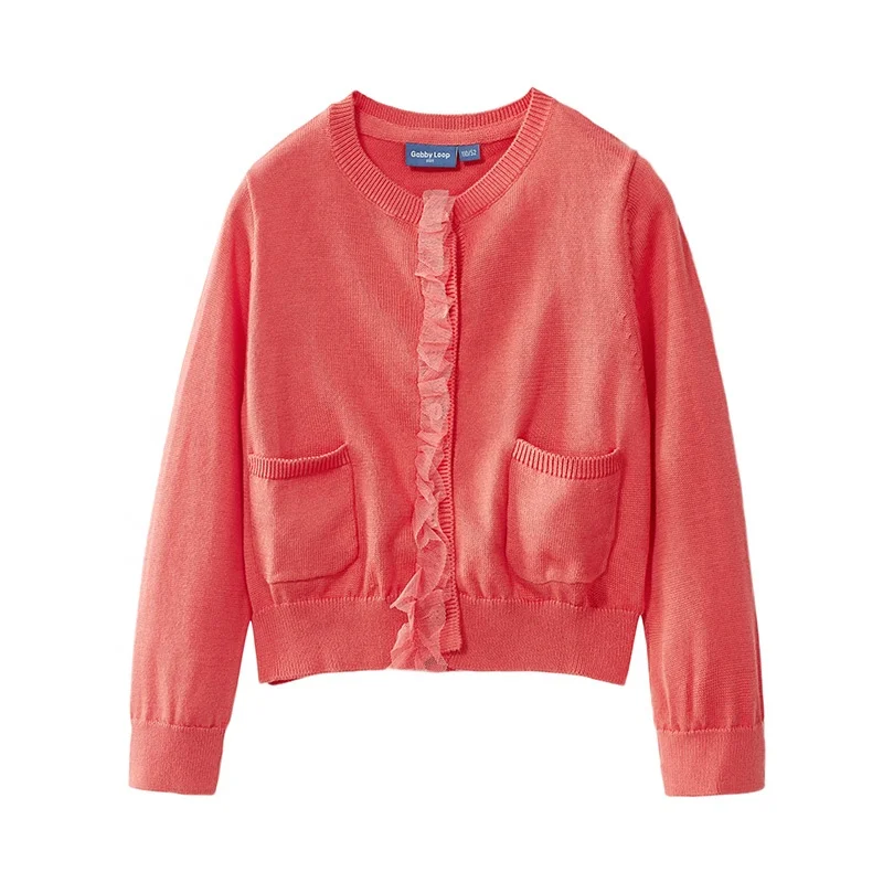 
Gabby Loop Kids Wholesale Children Girl Thin Spring Autumn Coat Knitted Sweater Red Lace Embellished Cardigan For Child 